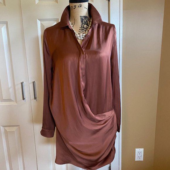 Steve Madden Dresses Nwt Steve Madden Ruched Button Down Dress Long Sleeve Deep V Neck Wrap